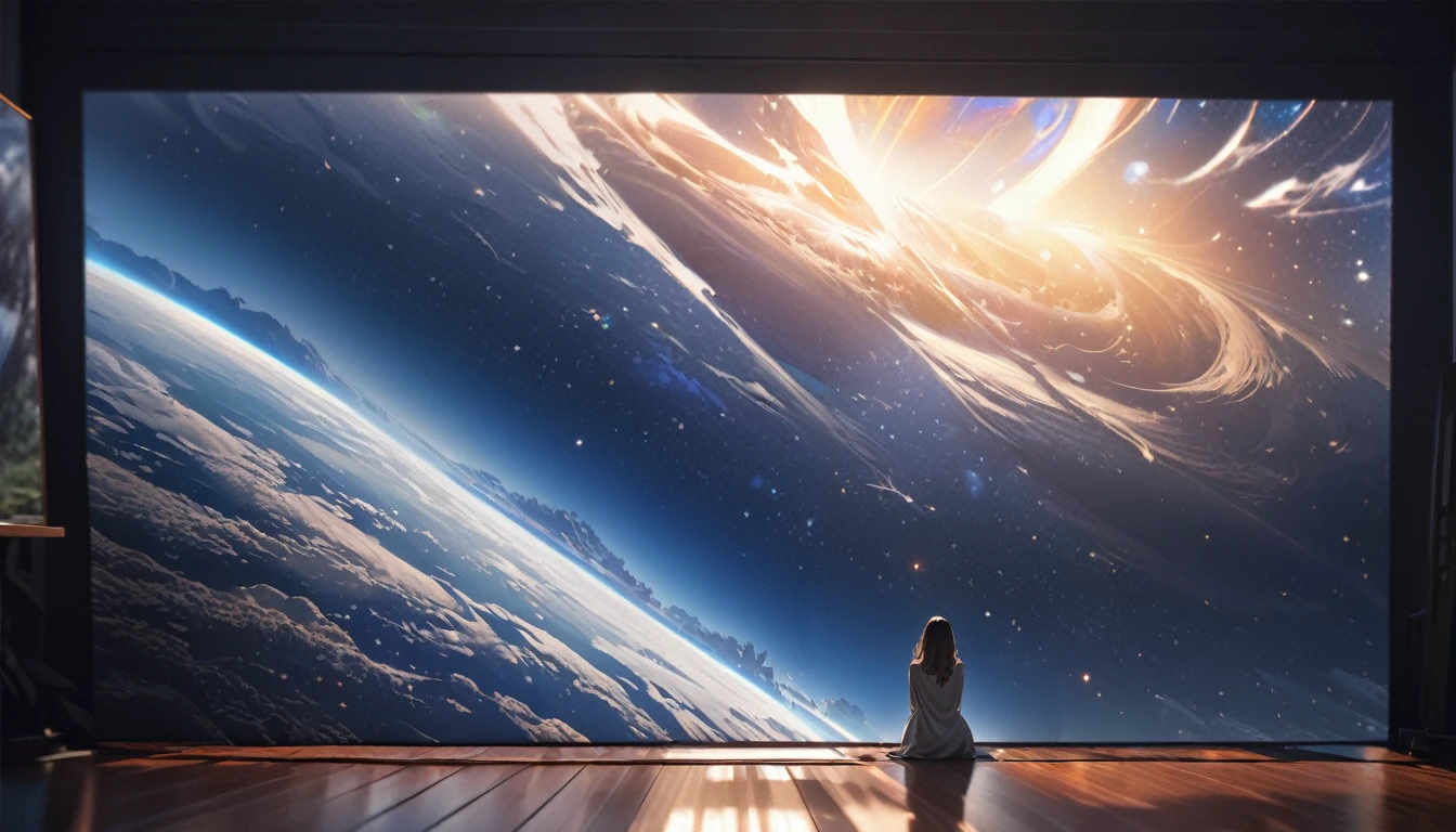 (best quality, masterpiece, ultra detailed, ultra high res, photorealistic, raw photo, absolutely resolution), A single person looking up at a starry night sky, with a serene and contemplative expression, conveying a sense of longing and hope