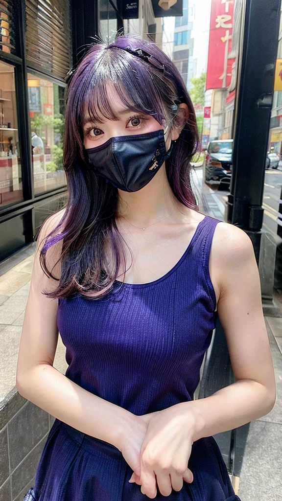 AIBeauty、リアルBeauty、Massage the breasts、camisole、Frilled Skirt、Face masks、In town、Purple Hair