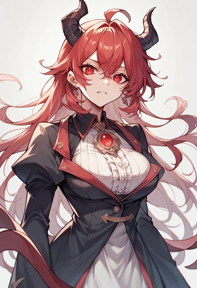 anime hentai , best qualityer, White girl, long red hair, with red eye, with a black devil's tail, Unclothed, with pussy showing, with breasts showing