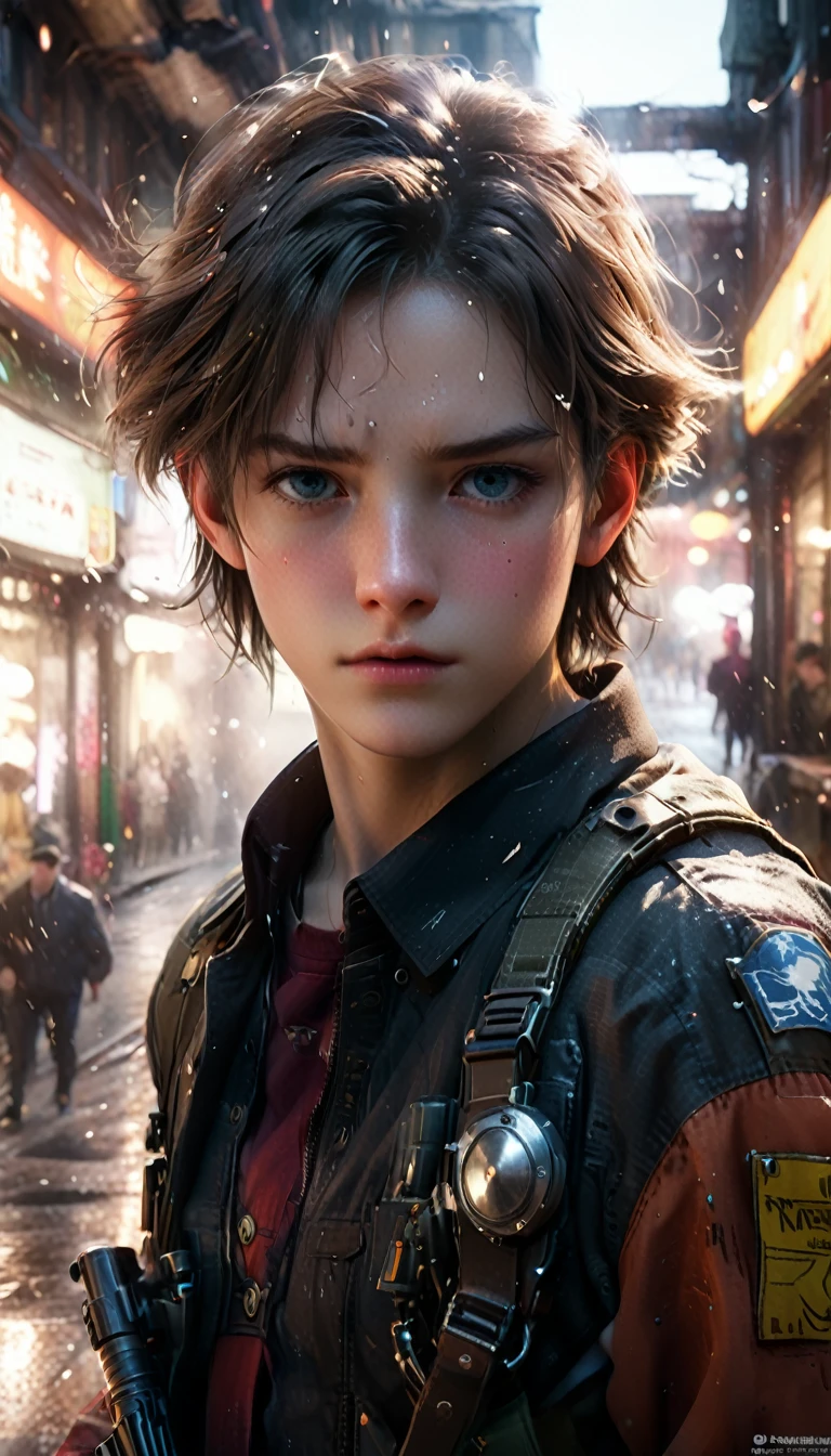 ((Masterpieces with up to 16K resolution):1.6), ((soft_color_photograph:)1.5), ((Very detailed):1.4), ((Cinematic stills and dynamic angles):1.3), ((Motion Blur):1.1), ((Ultra Wide Angle):1.5), ((魚眼レンズphotograph):1.3), An award-winning masterpiece with stunning detail, Magnificent Wonderful, (Sparkle), (Visual experience), (Realistic), Dark Shot, Very detailed, Scene Concept Anti-glare Effect, All in sharp focus. Rendered in ultra-high resolution with UHD and Retina quality, This masterpiece is、Anatomical accuracy and、Very detailed質感の肌を保証します. Focus on high quality and precision, This award-winning work is、Stunning 16k image quality captures every nuance。, (realism), Film Grain, Digital Art, Unreal Engine,Harry Clarke (Harry Clarkee) style,Character Concept Design,Half Body,Grab a pistol,Focus Handshot,(Motion Blur,Background Blur:1.5),Tactical equipment,(Create an offensive composition:1.8)