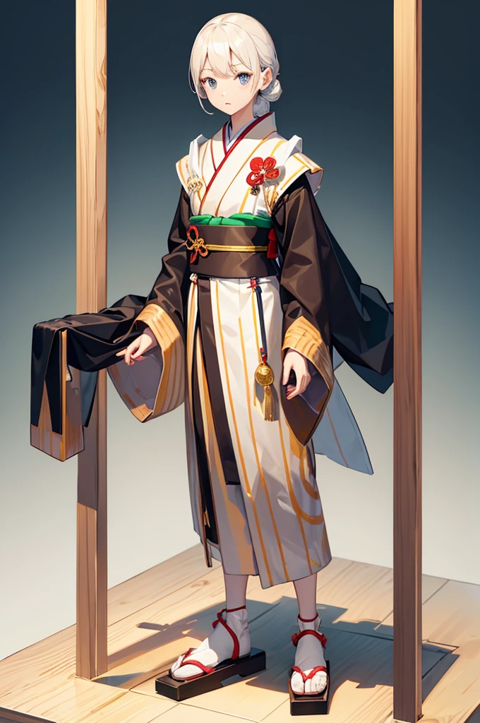 Wooden Humanoid Robot,Wood grain body,child女に似せて作られた,wear the kimono,child,児,Small,Illustrated,Throw the towel forward