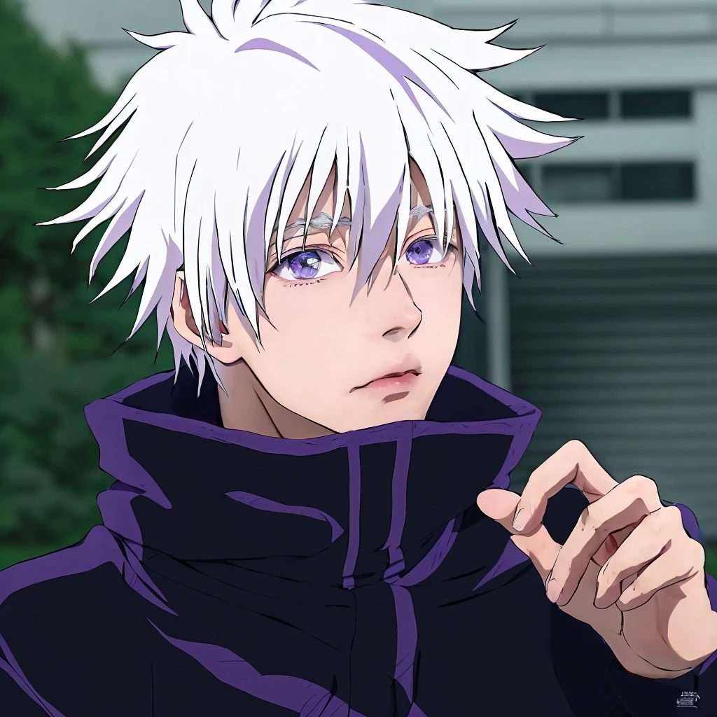 anime character with white hair and blue eyes in a purple jacket, killua zoldyck black hair, killua zoldyck, killua zoldyck portrait, white haired, hajime yatate, nagito komaeda, white-haired, a silver haired mad, white haired deity, shiro from deadman wonderland, photo realistic