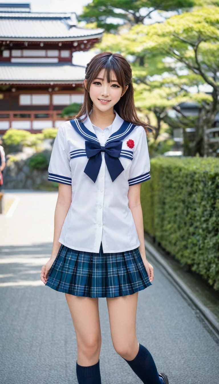 Product quality, One girl, Full Body Shot, Front view, Young and pretty girl in Japan, Shoulder-length hair, Wearing a schoolgirl's sailor uniform、With a big smile, Cooking in a luxurious kitchen, Attractive person, Wet Hair, Wet body, Big Breasts, Super cute face, Glossy Lips, Double eyelids on both eyes, Natural Makeup, Long eyelashes, Shiny and smooth light brown hair, Asymmetrical bangs, Fair skin, Center image, High resolution, Attention to detail, Detailed hairstyle, Detailed face, Cinema Lighting, Octane Rendering, Vibrant, Ultra-realistic, Perfect limbs, Perfect Anatomy