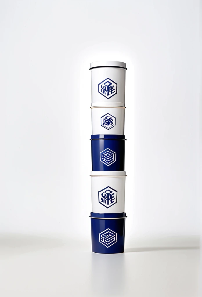 Stylish container sales company logo brands in Japan The logo features slim containers that are very stylish and cool Very cool Stylish design, chic and modern design The logo is mainly white and the pattern is deep blue White background