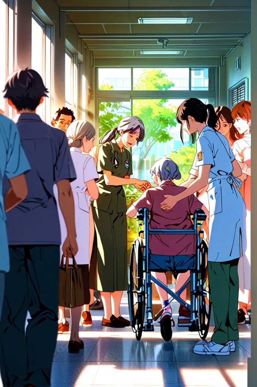 Nurses and nurse cartoon characters in hospital corridor, Illustration by Okada Yoneyama, Topics on pixiv, Sequential Art, Today's featured anime is still, Anime movie screenshots, From the TV anime, Official anime stills, Anime movie stills, opening scene, Kyoto Animation stills, Daily Life Anime, High quality animated movie stills