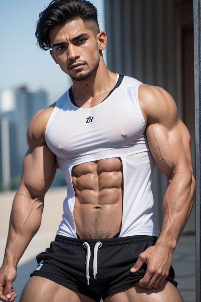 O rei do bodybuilder, com coroa e camisa manga longa