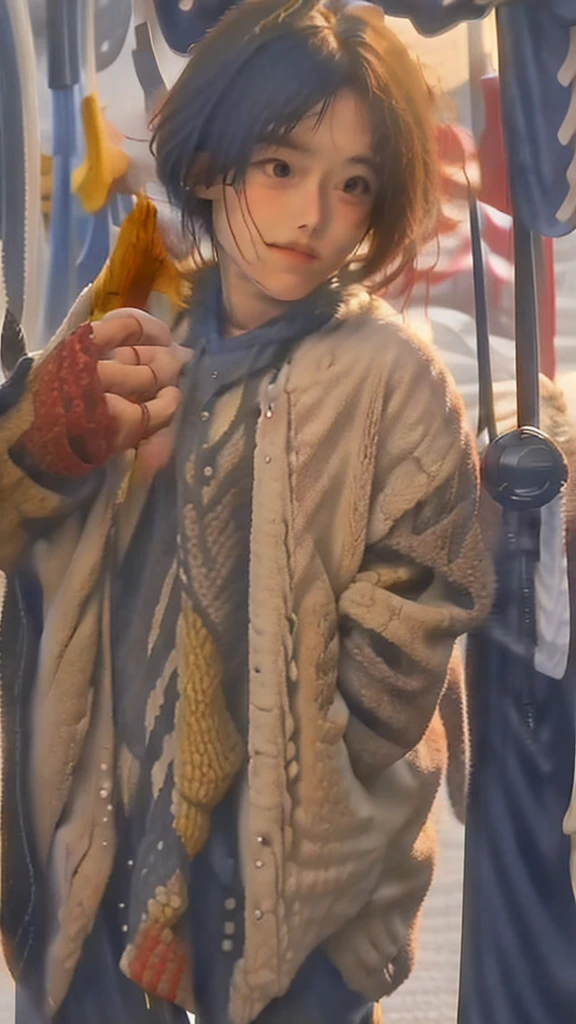 Best quality:1.1),(Realistic:1.1),(highly details:1.1),centaur,1girl,solo,Medieval Style, A young androgynous centaur. fantasy setting. really short hair. Short men's haircut. Dark Brown Hair with Undercut. Very pale skin with freckles and liver spots. Round and soft face. Round and soft chin. Round and soft cheeks. Curved lips. Long and wide nose. brown dark eyes. upturned eyes. Very thin and almost imperceptible eyebrows. long neck. Scrawny. . Centaur under the body. brown fur. Looking kind and friendly. naughty girl. big breasted girl. in an open field. It's winter, but the sun is shining. Blue sky. long shiny ample breast, detailed nipples, ultra detail, nude, ultra hd