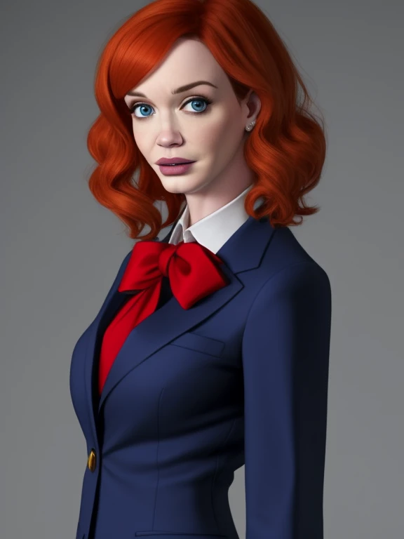 ((sfw)) 
Christina Hendricks, Blue Business Suit, fashion model shoot, 
 