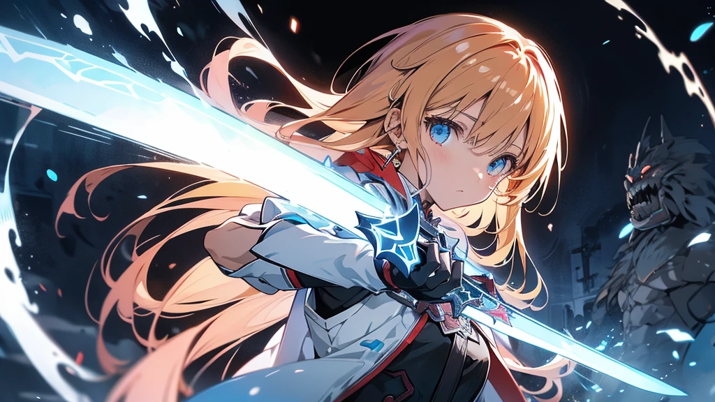 Asuna from Sword Art Online facing monsters in a dark dungeon