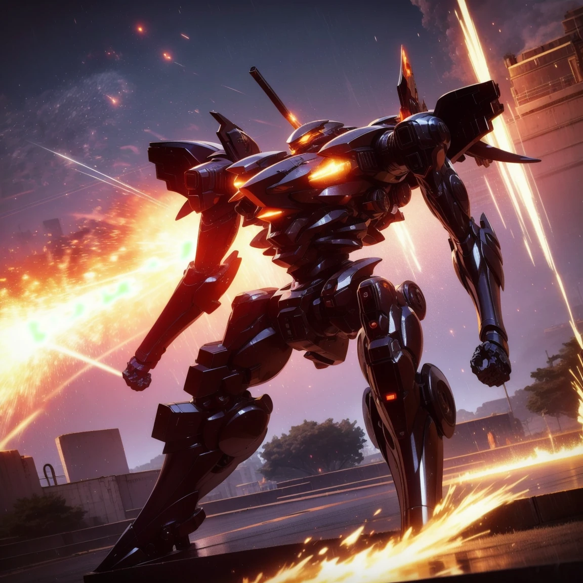 masterpiece 4k, high quality, Sci-Fi, ultra-technologic. luster-silver Shild-libher from zoids new century anime serie, made of polished chrome metal, textura metalica ultra reflejante in a future sity battlefield, ray tracing effects, cinematic action scene on a dark night