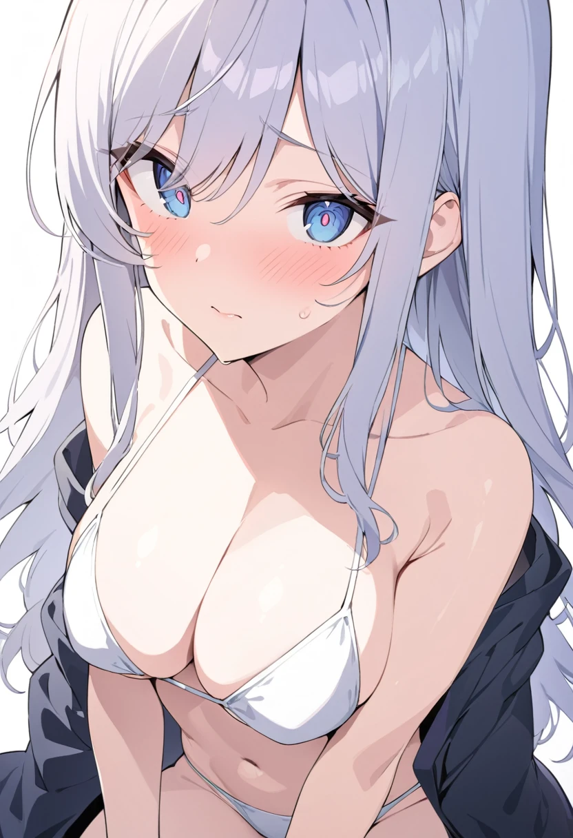 masterpiece, High resolution, perfect face, Japan beauties, 30 years old, beautiful face, white simple background, sexy bikini, embarrassed look, look at the camera, (top quality eyes), detailed texture, Look at me, Married woman, cool women, ((high resolution eyes)), hentai