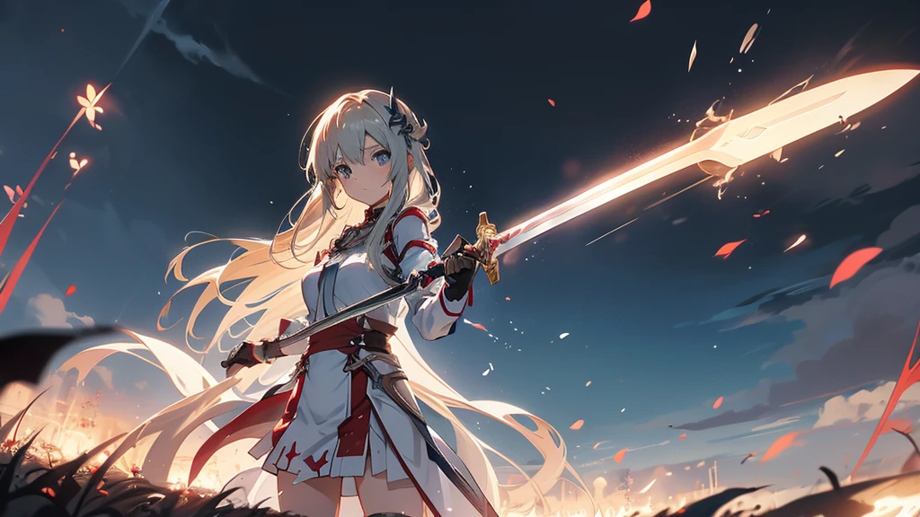 Asuna from Sword Art Online standing on a dark battlefield