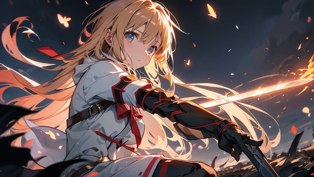 Asuna from Sword Art Online standing on a dark battlefield