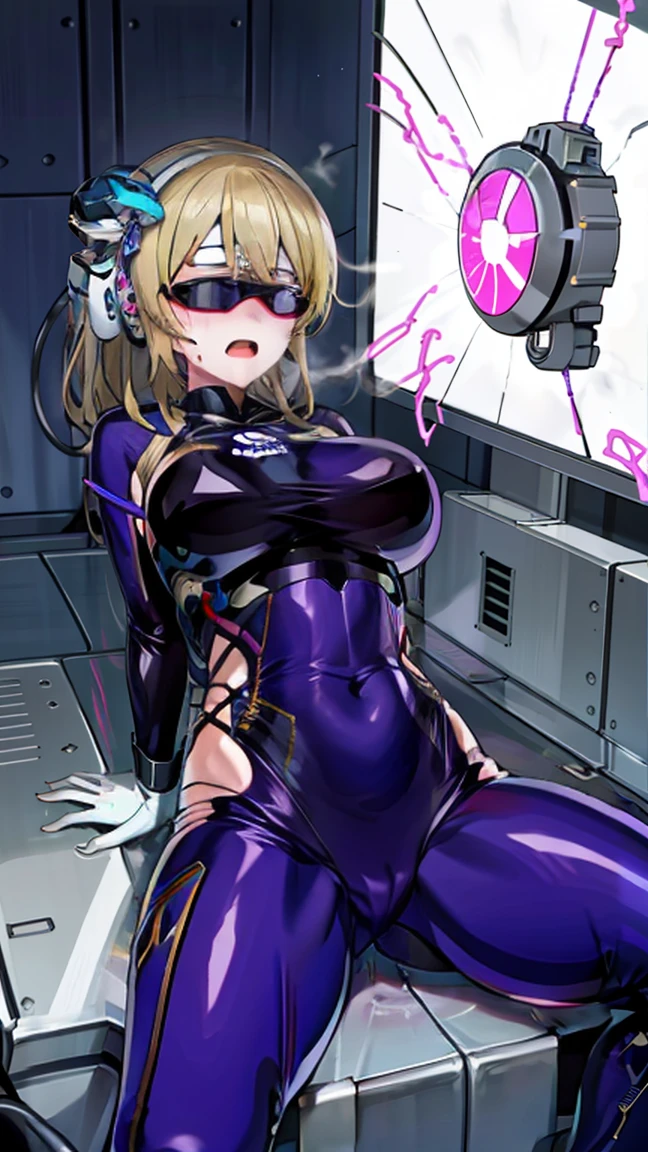 1 girl,Browsing Caution,Helmet, brainwashing, visor, wire, Eli Ase ,(lovelive),clavicle, Eyes glowing purple,Absurd, brainwashinging,Hollow Eyes, Big Breasts, Expressionless,(Black latex tight bodysuit),avert your eyes , 全身shape,(Highest quality、4K、8k、High resolution、Must have:1.2)、Very detailed、(reality、reality的なです、reality的な:1.37)、Ticker、Hyper HD、Studio Lighting、Ultra High Definition Paint、Sharp focus、Physically Based Rendering、Extreme Detail、Professional specifications、Vibrancy and color、Blurred、Sports portrait、landscape、Horror Style、anime Big Breasts、sf、photograph、Concept Artist、Five Fingers, Perfect body,  {{{masterpiece}}}, {{{Highest quality}}}, {{Very detailed}}, {shape}, {{Very delicate and beautiful}},Improved cost performance、All Roles、Canon 5D MK4でphotograph、photograph, 