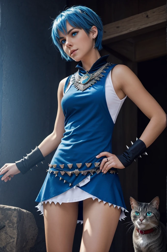 Julieta has salmon spiky short hair,
wide blue eyes
an outfit theme thats jewels and blue coloured
Their character type is yandere
they love cats, they transform using! an amulet