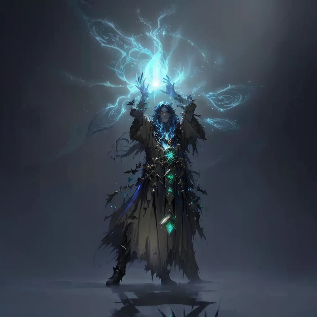 a man in a robe holding a glowing light up in the air, an arcane wizard casting a spell, arcane concept art, dark cloaked necromancer, an almighty warlock, undead mage, necromancer sorceress, steampunk arcane shaman, fantasy mage, mage, light sorcerer, lich demon mage class, spell casting wizard