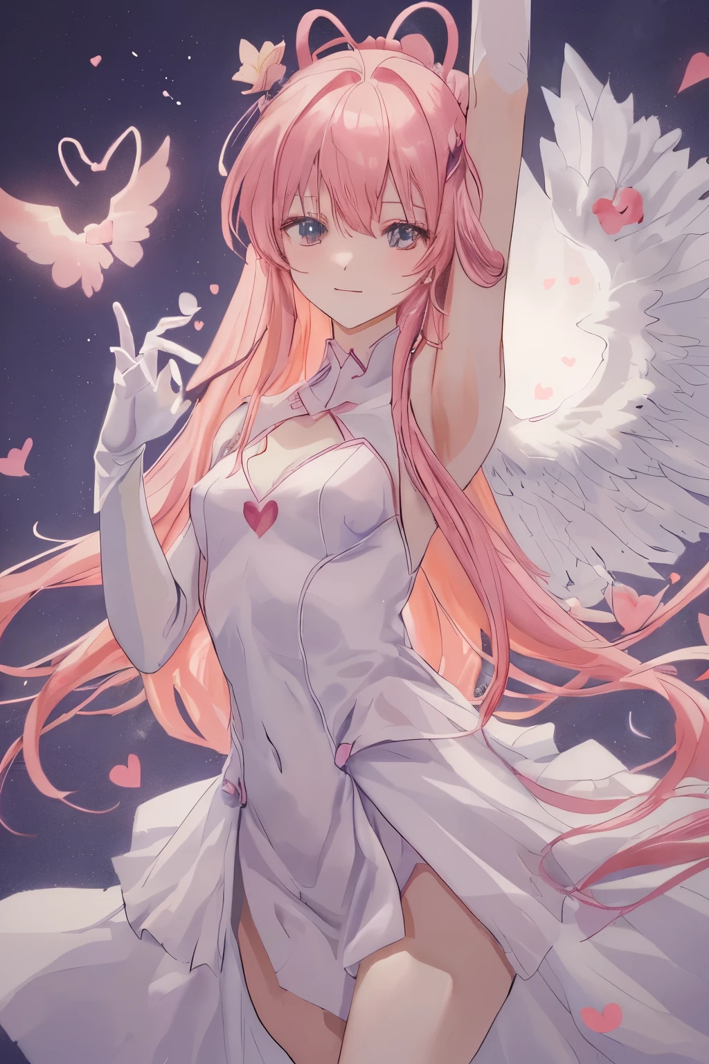 1_girl, (anime, kawai:2), (masterpeice, best_quality, simple, cute, dreamy, vibrant, clean:1.8), (cute, cute_smile, young:1.6), (delicate, beautiful, thin:1.5), (girlfriend, angel:1.8), (green_eyes, simple_eyes:1.5) (long_hair, blond_hair, wearing_pink_dress, pink_angel_wings, gloves:1.8), extremely_delicate, (love_magic:1.5), (age_size_fits_body), (small_thighs, thin:1.3), (breasts), (eye_level:1.3), (heart_magic, love:1.5), (dancer:1.5)