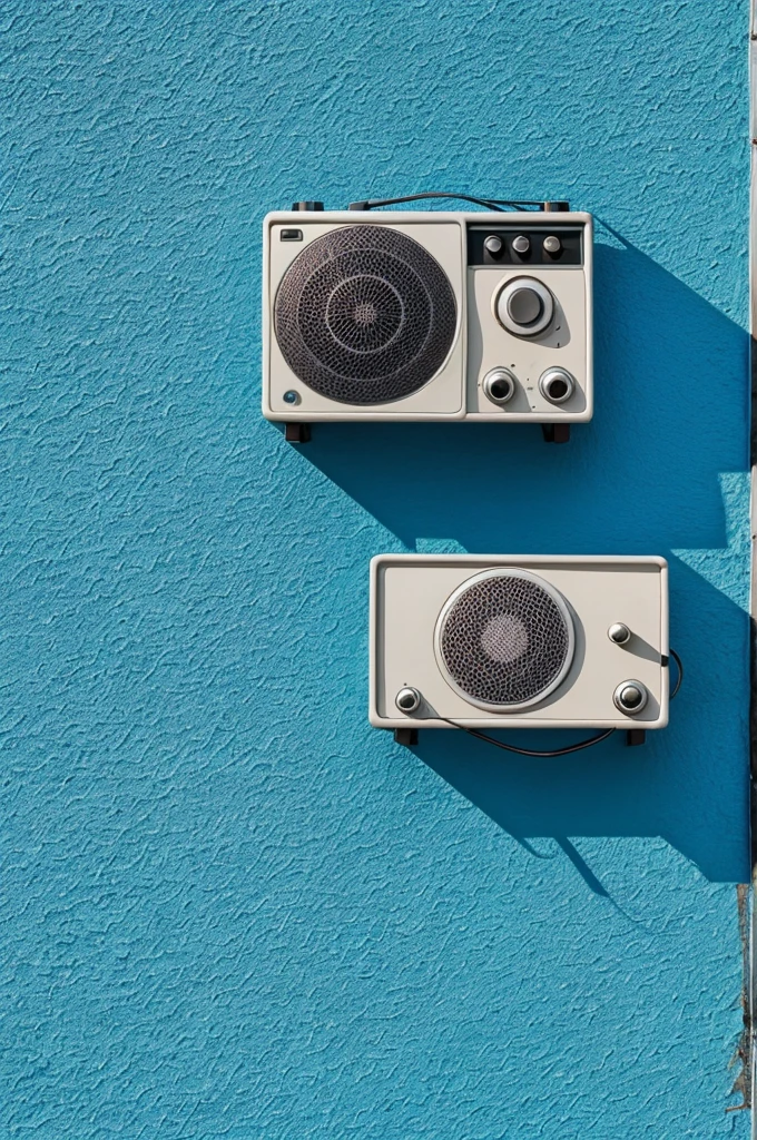 Radio transmitter stuck to a blue wall