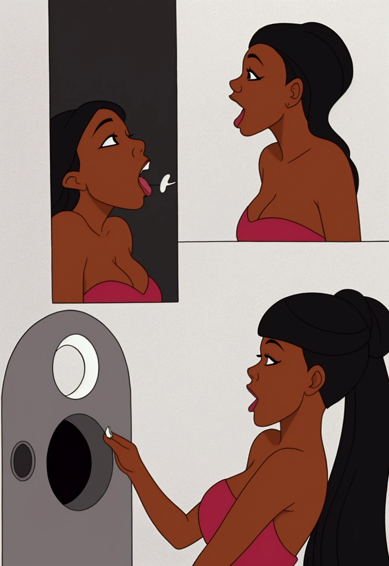 Creates a black girl inside a Gloryhole sucking a black penis  