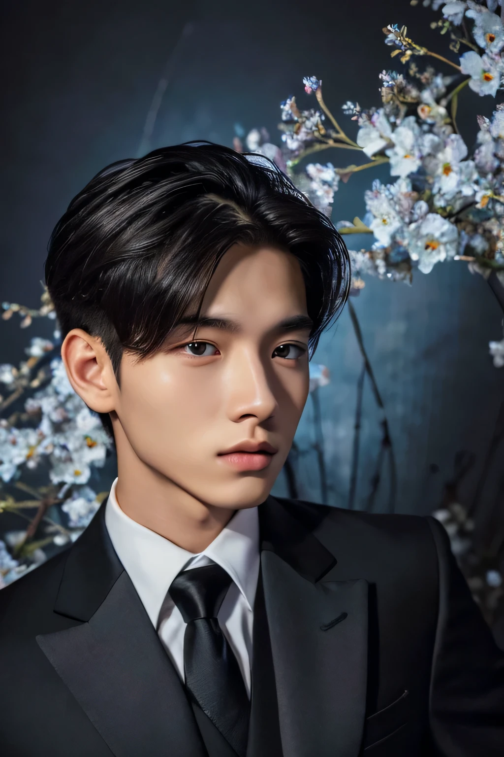 Highest quality, masterpiece, Ultra-high resolution, (Realistic: 1.4), Original photo, wallpaper, Head Photo, skin, Simple Background, Iris, detailed, Selfie, 1 boy, 18-year-old, good looking, Wind,Night view、suit