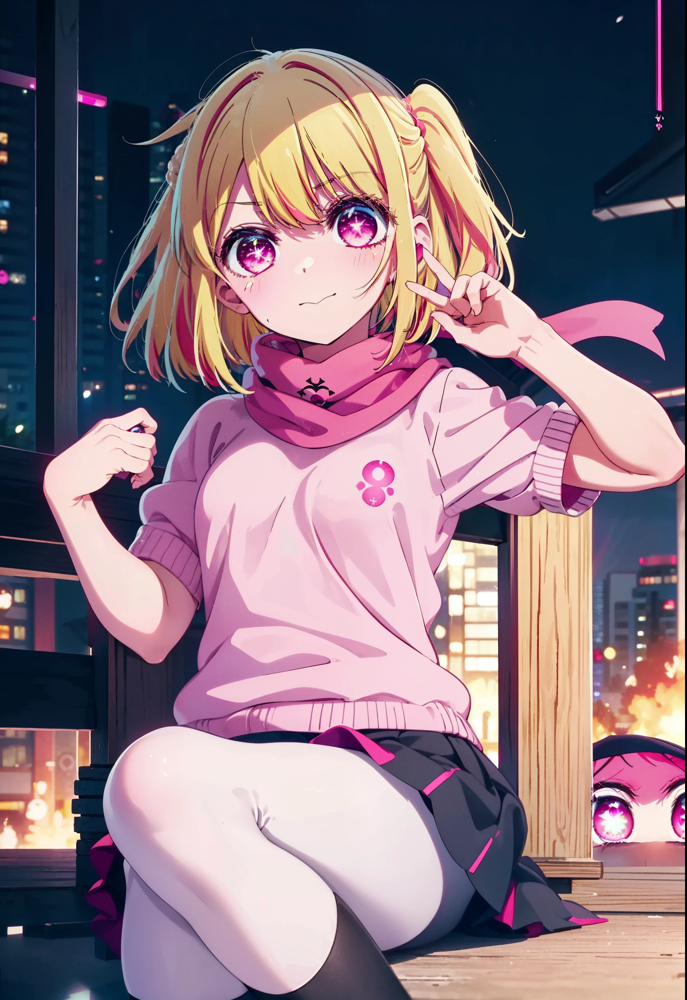 rubyhoshino, Ruby Hoshino, Long Hair, bangs, blonde, (Pink Eyes:1.3), (Symbol-shaped pupil:1.5), Multicolored Hair, Two-tone hair, smile,white breath,Knitted hat,Purple scarf,Red Sweater,Long skirt,Black Pantyhose,short boots,,Snow is piling up,it&#39;s snowing,whole bodyがイラスト入るように,
break outdoors, Area,
break looking at viewer, whole body,
break (masterpiece:1.2), Highest quality, High resolution, unity 8k wallpaper, (shape:0.8), (Beautiful attention to detail:1.6), Highly detailed face, Perfect lighting, Highly detailed CG, (Perfect hands, Perfect Anatomy),