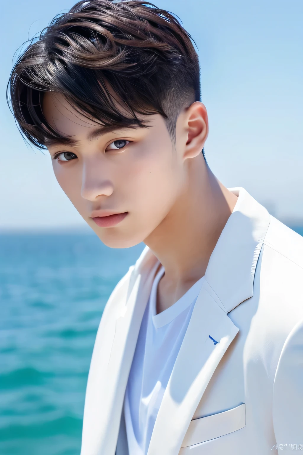 (RAW photo, Best quality), (Realistic man, photo-realistic:1.3), tmasterpiece, Young Chinese men,Silver necklace,Open short-sleeved floral shirt,The hem is flying,Exposing the pectoral muscles,Expose abs,Exposing thighs,Beach shorts,Large bulge at the crotch,Very masculine and masculine, The is very detailed, CG, Unity , 2k wallpaper, Amazing, finedetail, Extremely detailed CG Grand Unity 8K wallpaper, hugefilesize , ultra - detailed, A high resolution, absurderes, the soft light, Pietro Boselli people, White skin of the, Detailed fingers, extremely detailed eyes ancface, Beautiful detailed nose, 美丽细致的眼睛, looking at viewert, (1人, Handsome face),Super short hair,photorealiscic face,Realistic figure,with short black hair,Stretched posture,Rejoice,cheerfulness,Be red in the face,exhilarated,having fun,cheerful big breasts,beachside,Golden sand,lots of people,Depth of field blur,The background is blurred with a large aperture