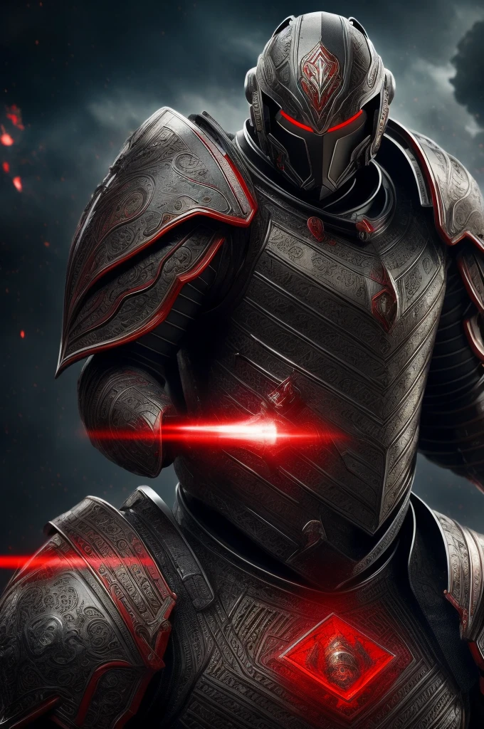 masterpiece, high quality, Big man, red armor, diving tanks, Red eyes, black sclera, SERIOUS LOOK, black trident, advanced age, black hair, strong, great bearing, helmet in hand, space background, planets, visible face