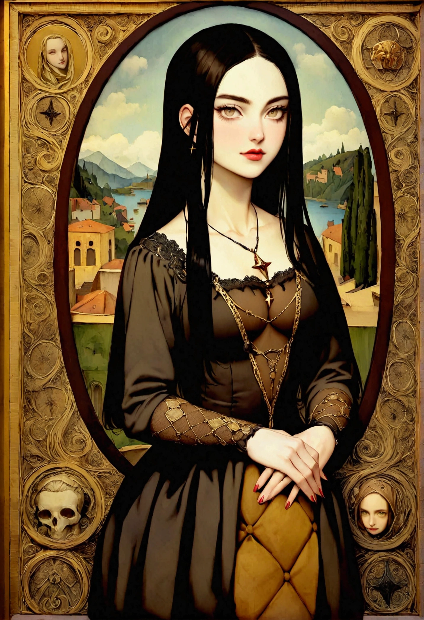 draw Mona Lisa as a full-length Renaissance character