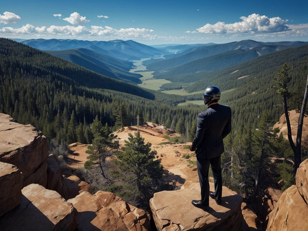 A Luxury Sales Suit man wearing a black rider full-face helmet overlooking wilderness,full body,standard rider black full face helmet,back view of the man, background is a wilderness,a man overlooking wilderness,a man overlooking wilderness,a man overlooking wilderness,a man overlooking wilderness,a man overlooking wilderness,full body,full body,full body,full body,with black rider full-face helmet,with black rider full-face helmet,with black rider full-face helmet,wearing black rider full-face helmet,wearing black full-face helmet,wearing black full-face helmet,overlooking wilderness,overlooking wilderness,Back view,Back view,Back view,Back view,Draw people small,Draw people small,Spectacular views,Spectacular views,Spectacular views,lonely man,lonely man,a black full-face helmet,a black full-face,A Luxury Sales Suit man,with Luxury Sales Suit