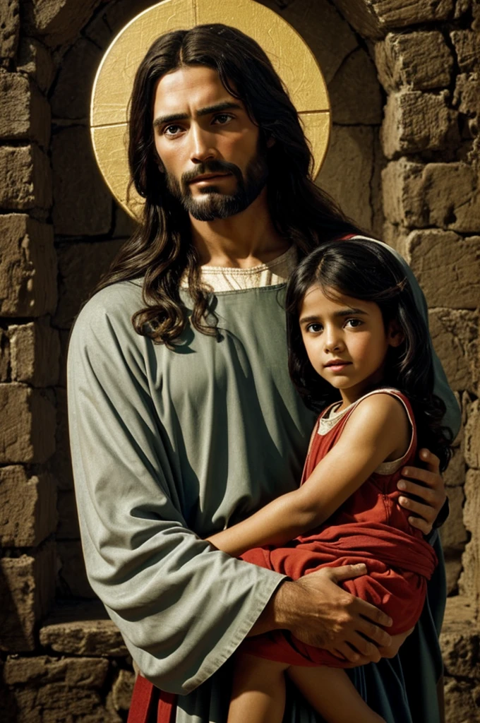 Jesus of Nazareth with a 6 year old in his arms.