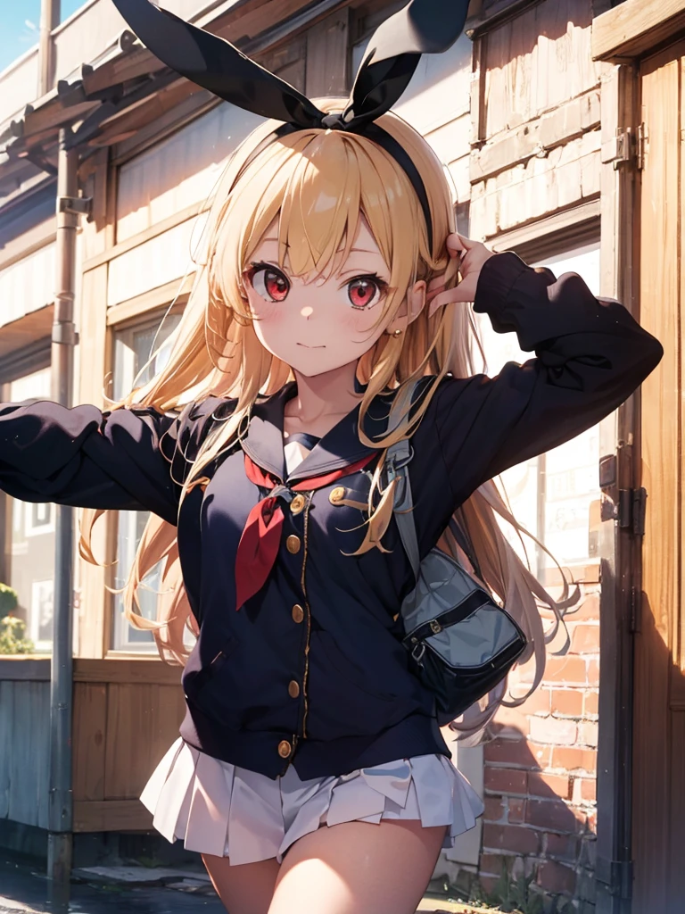 (masterpiece, best quality, highly detailed, ultra detailed, high resolution, absurdres, 4K, 8K:1.2), 
BREAK,shimakaze uniform:1.5, 10 years GIRL,Blonde_HAIR,RED eyes,(RED Ribbon on HAIRband:1.2)