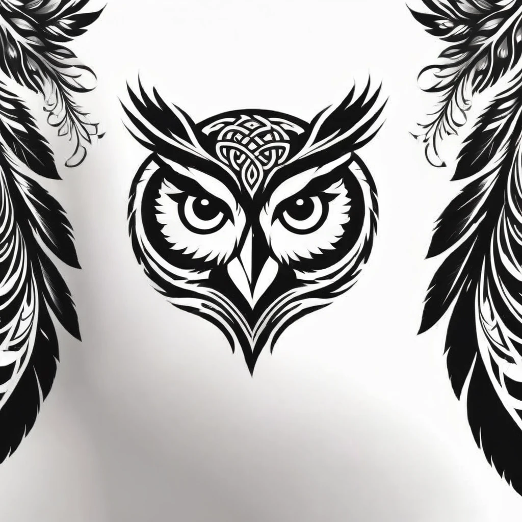 celtic style, tribal style, norse style, black and white, owl, peacock, peacock feathers