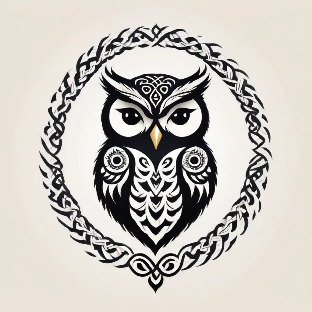 celtic style, tribal style, norse style, black and white, owl, peacock, peacock feathers