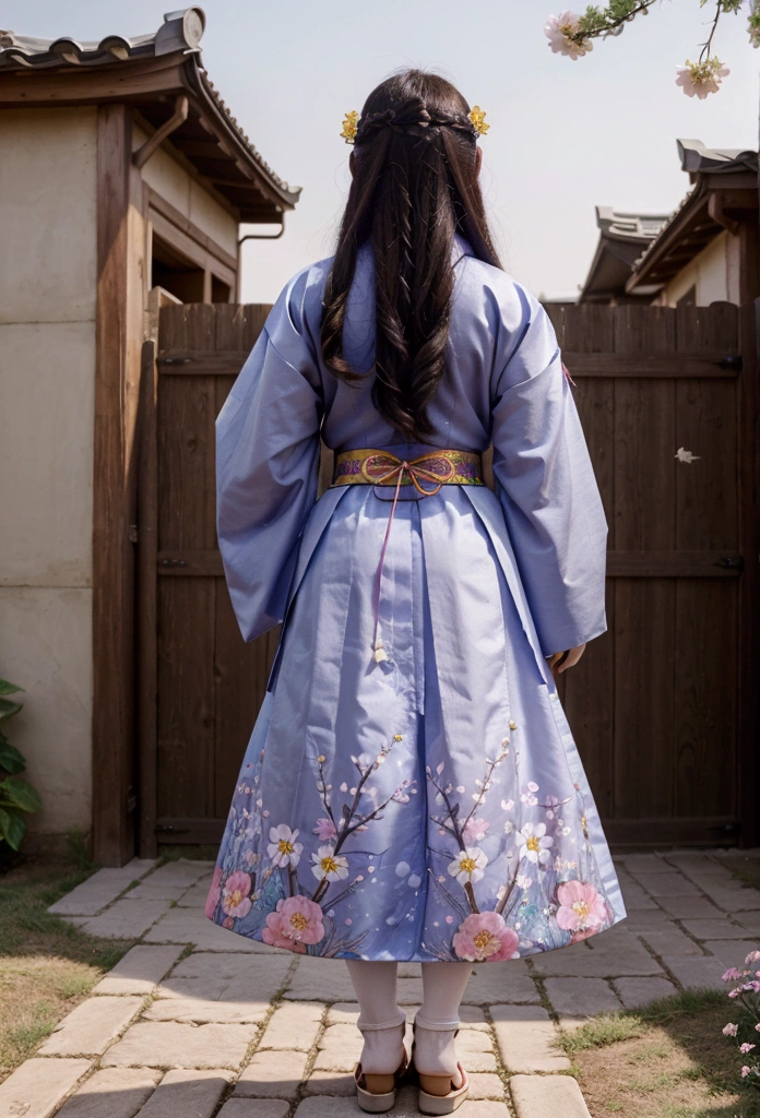 best qualityer, Cao Cao_resolution, distinct_imageio, detailed back ground ,Kizi, Hanbok,flowers,Garden,moonligh, natta,