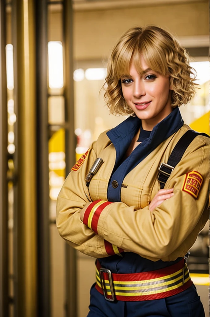 Sexy Firefighter huge breasts uniform blonde short hair at San Francisco 