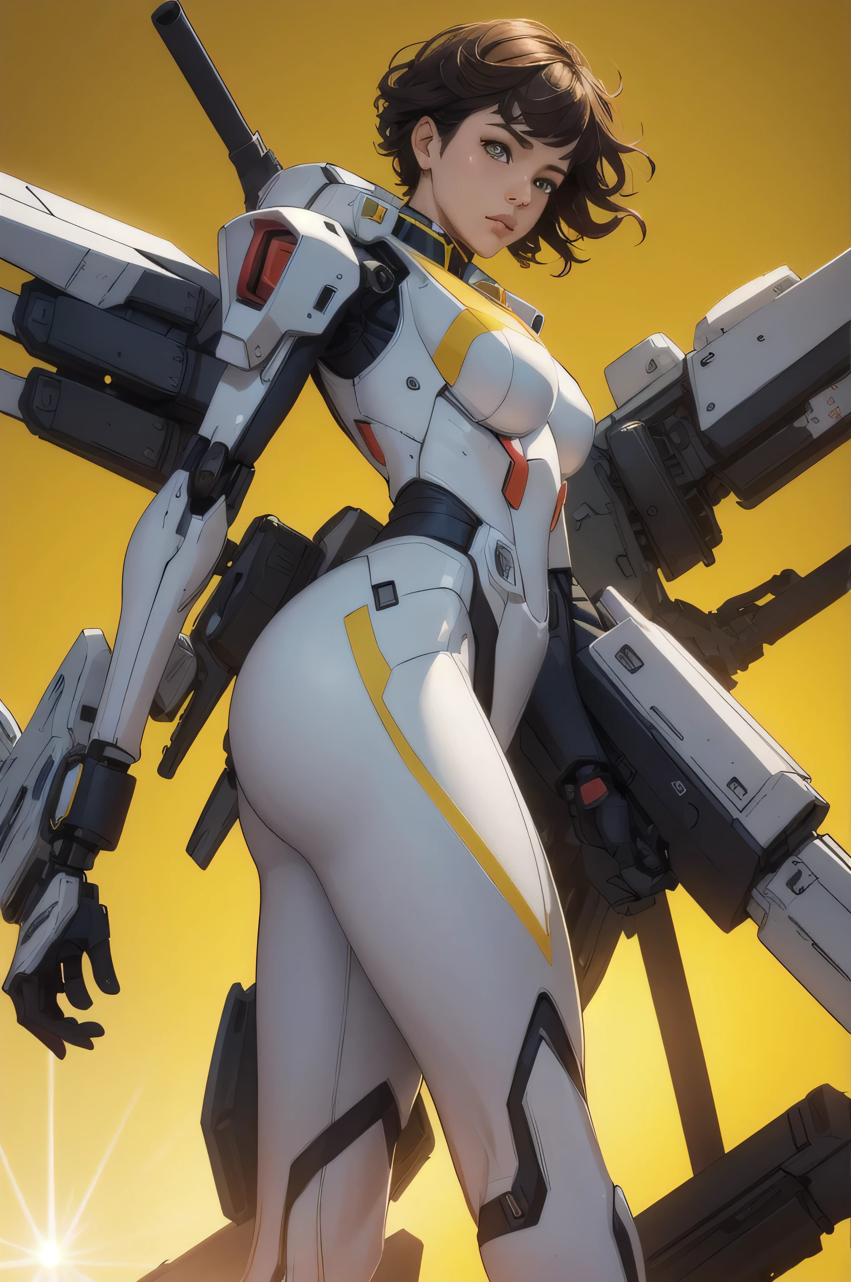 (Masterpiece:1.3), (8K, Photorealistic, Raw photography, Best Quality:1.4), (Ultra high Detailed), Mecha girl, Android girl has gone crazy, Detachable arm, machine gun arm, mechanical battle suit, (lens flare:1.1), (big both Wings similar to Strike Gundam on the back), (futuristic One-eyed glass scope and headset)