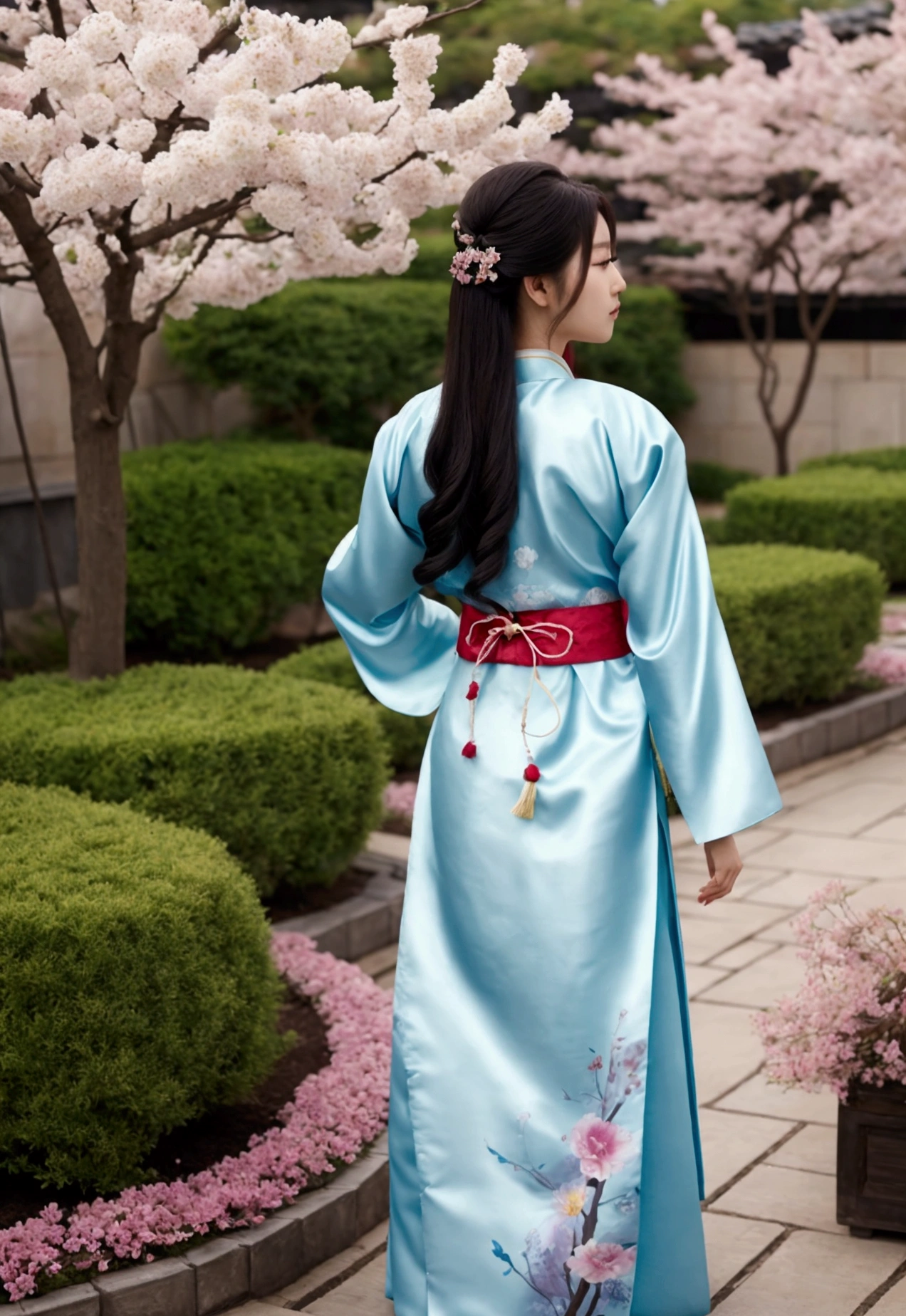 best qualityer, Cao Cao_resolution, distinct_imageio, detailed back ground ,Kizi, Hanbok,flowers,Garden,moonligh, natta,