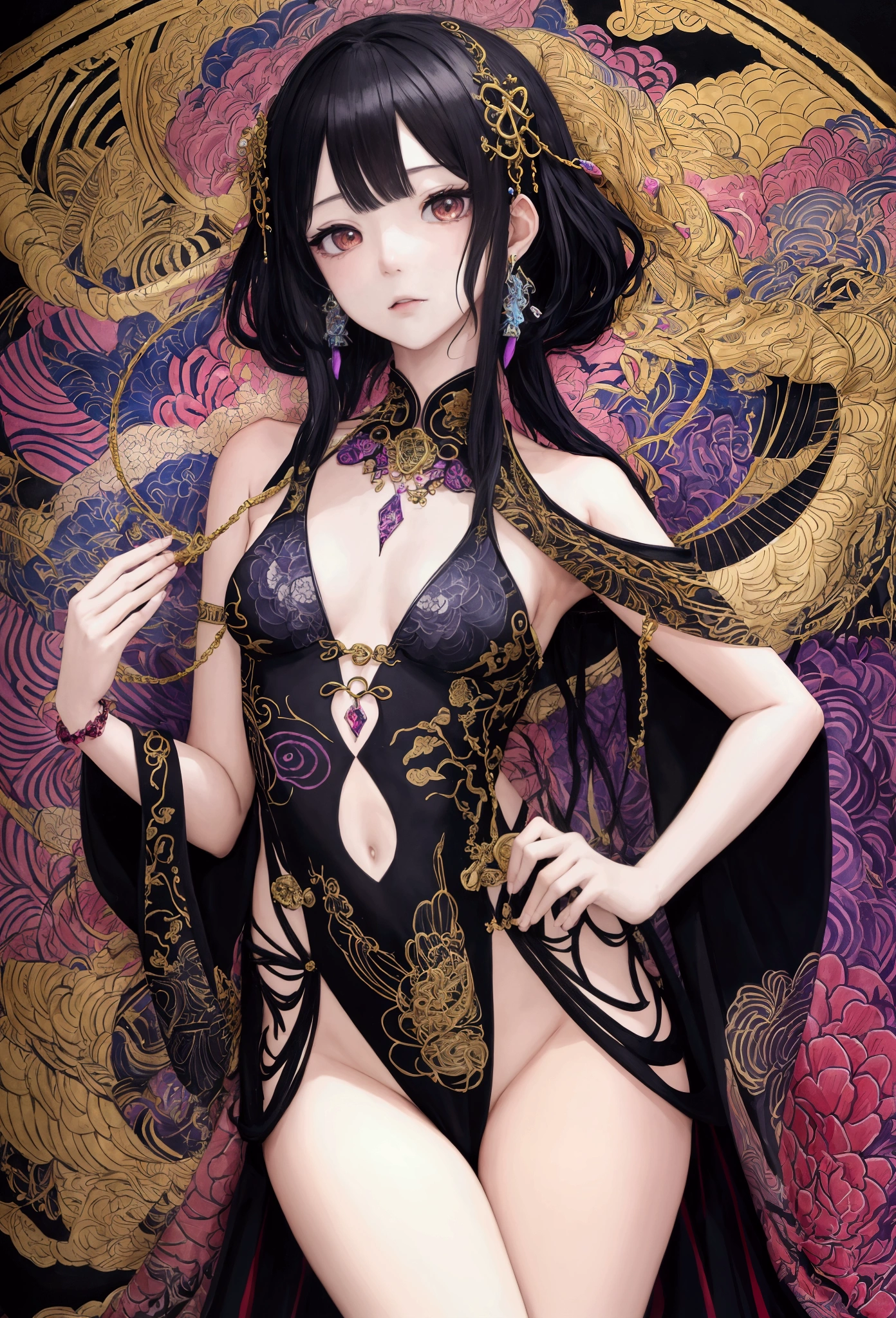 ((masterpiece)),((Highest quality)),((Attention to detail)),Official Art, wallpaper, Super detailed, 美Shii and aesthetic, 美Shii, masterpiece, Highest quality, (zenTangle, Tangle, enTangle), (Ecstasy of Jewelry:1.2) Dynamic Angle, colorful, the most 美Shii form of chaos, elegant, Brutalist design, Vibrant colors, Romanticism, Atmospheric,information,colorful ,美Shii顔立ち,girl,god々Shii, Dynamic Angle, Perfect Face, Perfect hands, Perfect Legs,Small breasts