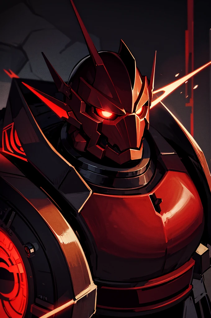 masterpiece, high quality, Big man, red armor, diving tanks, Red eyes, black sclera, SERIOUS LOOK, black trident, advanced age, black hair, strong, great bearing, space background, planets, visible face
