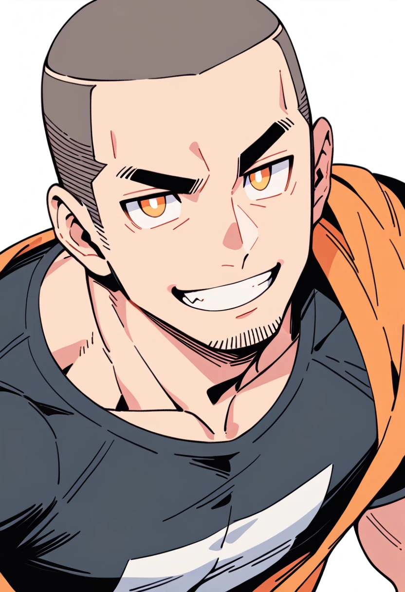 anime characters：Priapus, Muscle Sports Student, Buzz Cut, Manliness, male focus, Sports tight hooded sweatshirt, Very tight, full and perky chest muscles, muscular male, muscular, only, Upper body, alone, Red short hair, Thick eyebrows, stubble, Brown-red pupils, White background, simple background, amazing quality, best aesthetics, Ridiculous, crew cut, smirk, bright pupils, grin, negative space, negative space, best quality