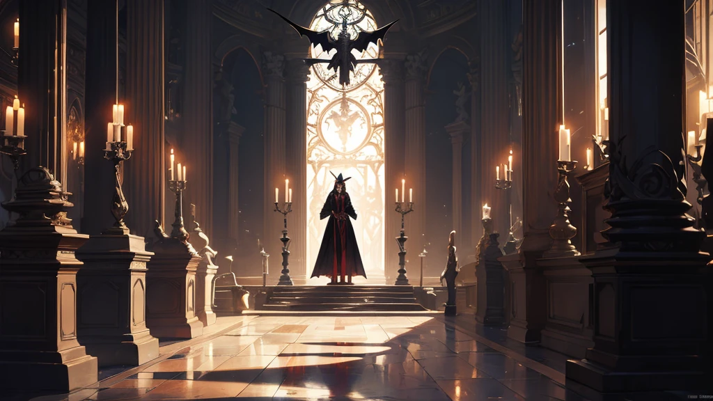 Vampire standing at the altar in a dark temple