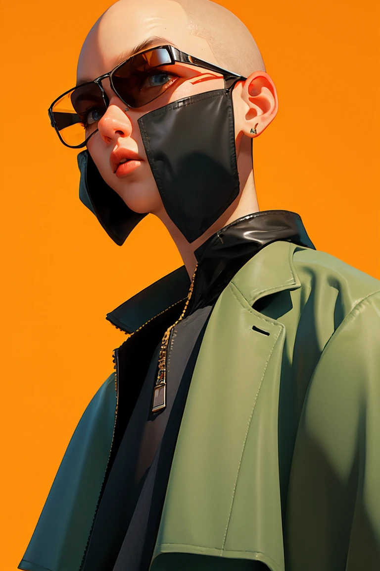 Blind Box,Simple Background,Blind Box,Simple Background,Shaved Head,Blonde Hair,Margiela,balenciaga,Vetments,High Fashion,Black jacket,blind sunglasses,whole body