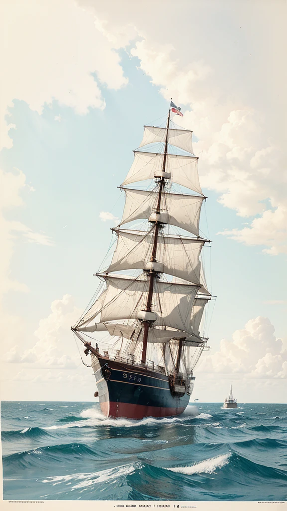 Illustration of a ship adrift at sea.