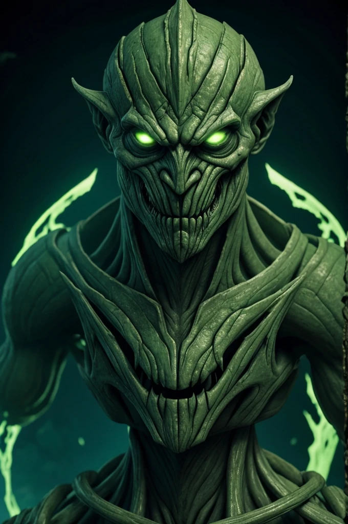 Valgor has a humanoid shape, but with distorted and grotesque characteristics that clearly show its anomalous origin. His skin is a grayish tone, with a texture similar to that of diseased tissue, filled with prominent veins that pulse with a greenish glow.