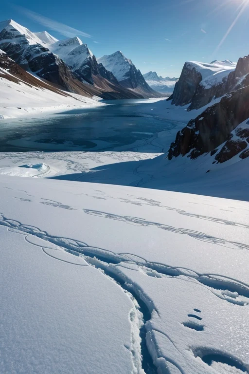 Ice fields, snowy mountains and frozen seas. 4K 