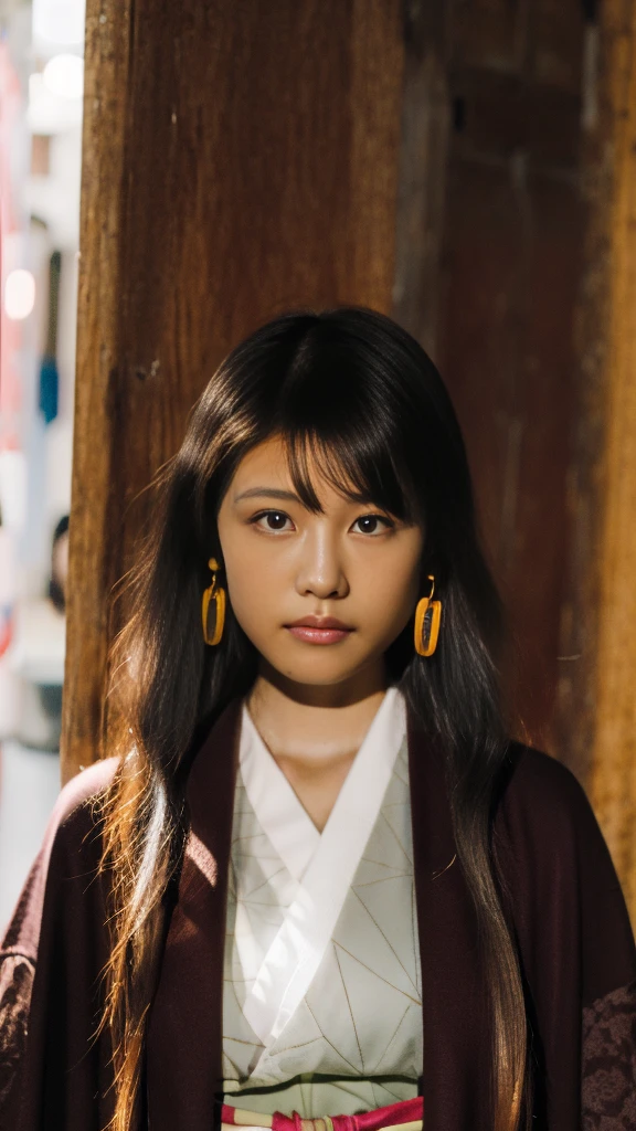Cute Japanese female, (16 years old), (Very cute face: 1.3), White moisturized skin,
BREAK,
Idol,
BREAK,
(Wearing cute kimono: 1.3), (Very revealing kimono), Very large earrings, Short length,
BREAK,
(Fighting pose: 1.3),
BREAK,
(Long hair), (Gray hair), (Wavy hair), (Gradient hair: 1.3), (Red hair at the ends),
BREAK,
(Realistic: 1.3), Masterpiece, Perfect lighting, (Ultra high resolution), (8K), (Very detailed: 1.4), (From the front), Looking at the camera, Melancholy expression, (Full body: 1.3),
BREAK,
(Japanese city streets: 1.2),
BREAK,
(Demon Slayer: 1.4),
BREAK,
(Hellfire: 1.2), Demon,