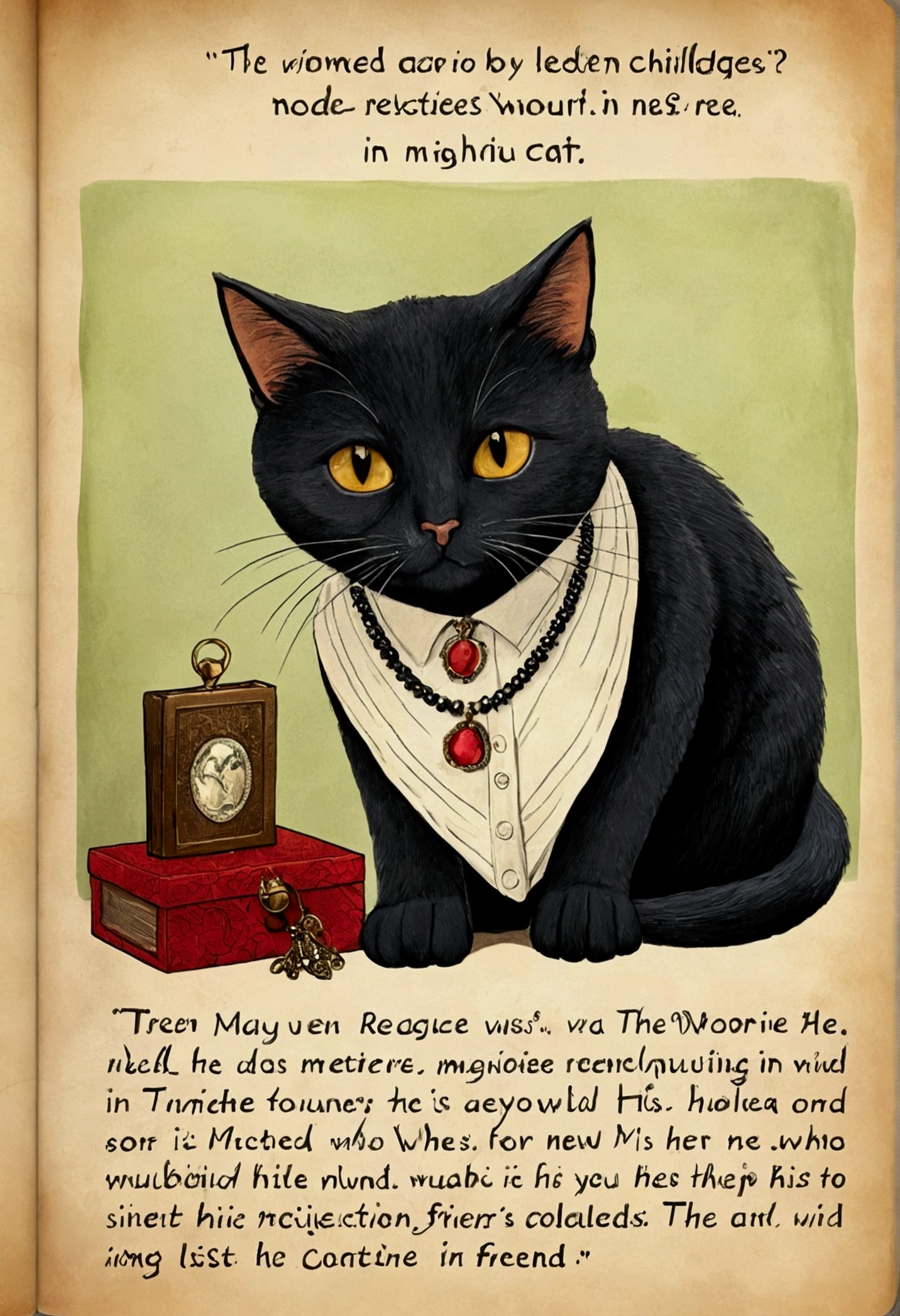 The images I need have to be related to this text since it is for children from 4 to 6 years old and that the image is more illustrated 6. The Detective Cat Tomás era un gato muy curioso que vivía en un vecindario tranquilo. He always found lost objects and solved little mysteries.. One day, a valuable necklace disappeared and everyone was worried. Tomás followed clues and, using your keen sense of smell, discovered that the necklace was in a mischievous crow&#39;s nest. He returned the necklace to its owner and everyone in the neighborhood started calling him "The Detective Cat". Since then, Tomás continued solving mysteries and helping his friends.