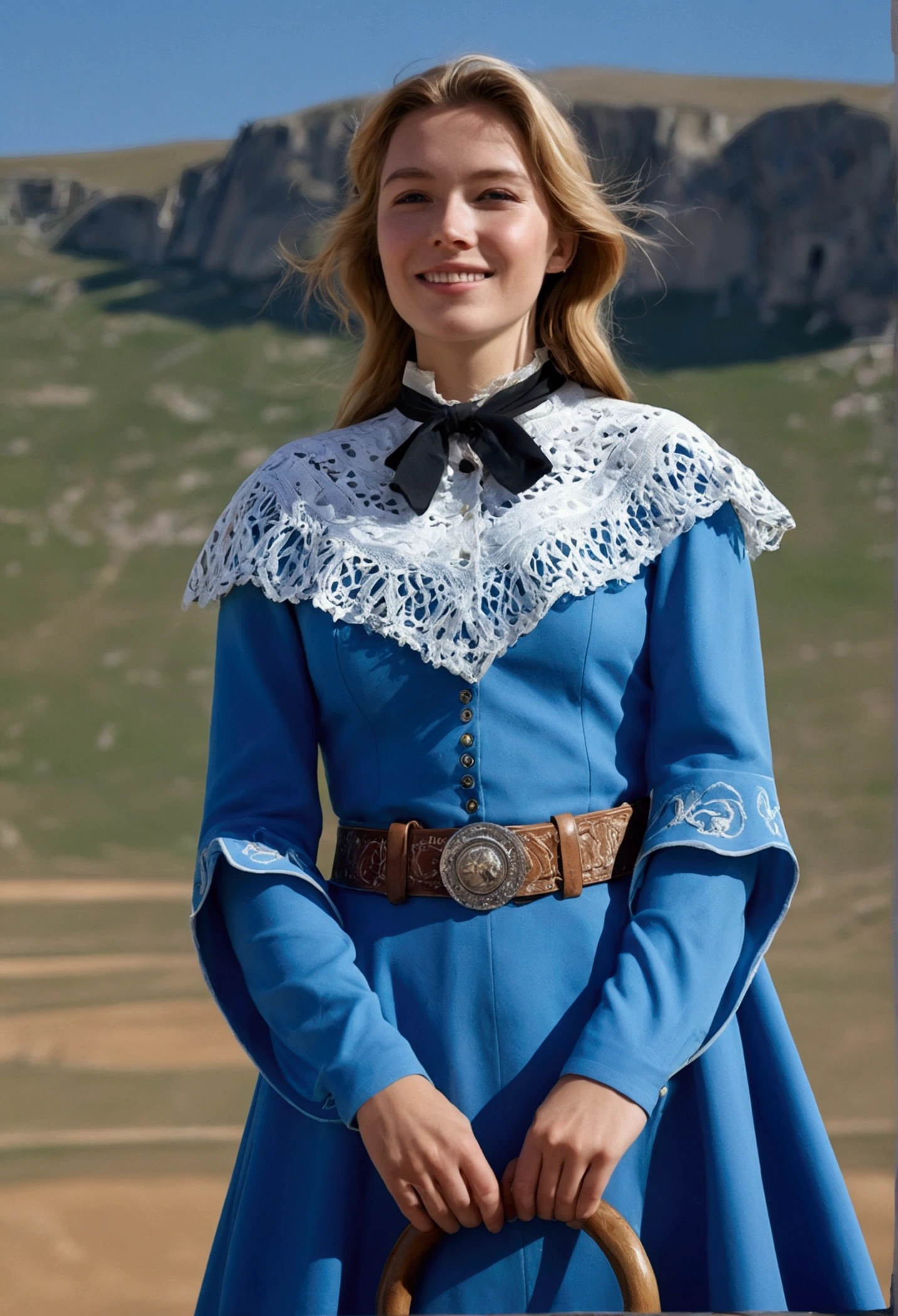 (masterpiece, Highest quality:1.2), Cowboy Shot, alone, One girl, Marianne von Edmund, smile, View your viewers, Blue clothes, Capelet