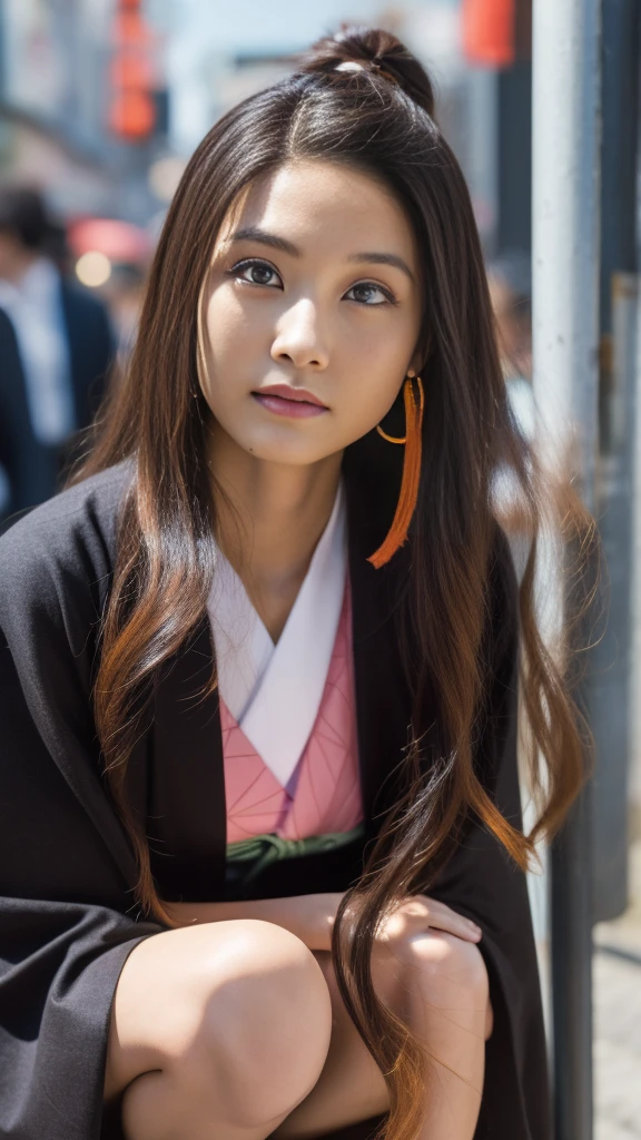 Cute Japanese woman, (16 years old), (Very cute face: 1.3), White moist skin, Looking at the camera, Melancholy expression,
BREAK,
Idol,
BREAK,
(Wearing cute kimono: 1.3), (Highly revealing kimono), Very large earrings, Short length,
BREAK,
(Fighting pose: 1.3),
BREAK,
(Long hair), (Pink hair: 1.2), (Wavy hair), (Gradient hair: 1.3), (Red hair at the ends),
BREAK,
(Realistic: 1.3), Masterpiece, Perfect lighting, (Ultra-high resolution), (8K), (Highly detailed: 1.4), (From the front), (Full body: 1.3), (Symmetrical: 1.2),
BREAK,
(Japanese city streets: 1.2),
BREAK,
(Demon Slayer: 1.4),
BREAK,
(Kasumi Arimura: 1.4),