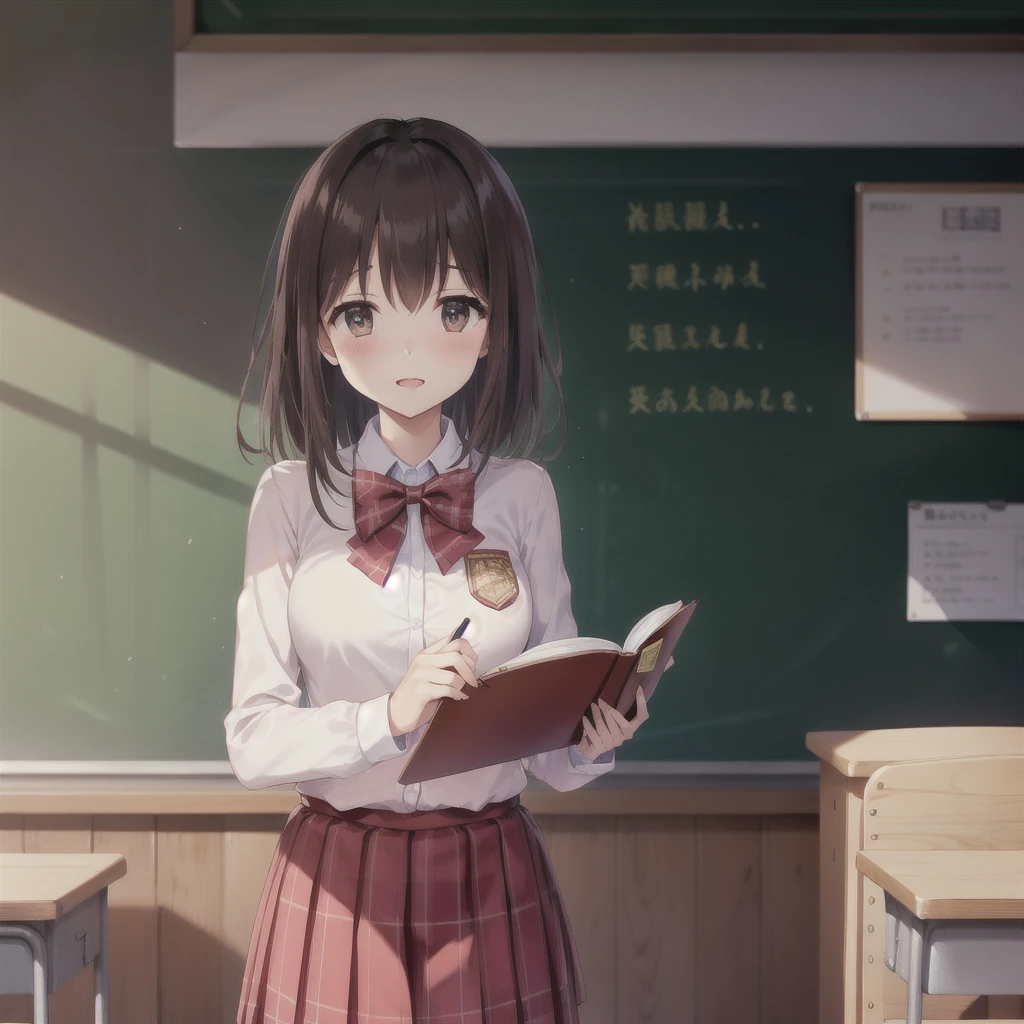 Ordinary school life、classroom、During class、Writing in a notebook、Look at the blackboard、Attention from male students、uniform